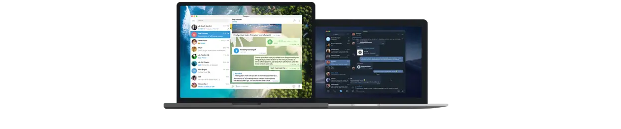 Telegram Desktop app shown on laptop screens